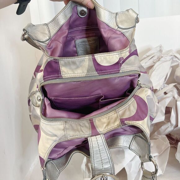 Coach y2k Vintage Signature Soho Satin Scarf Print Purple Silver Monogram Bag - Picture 5 of 10